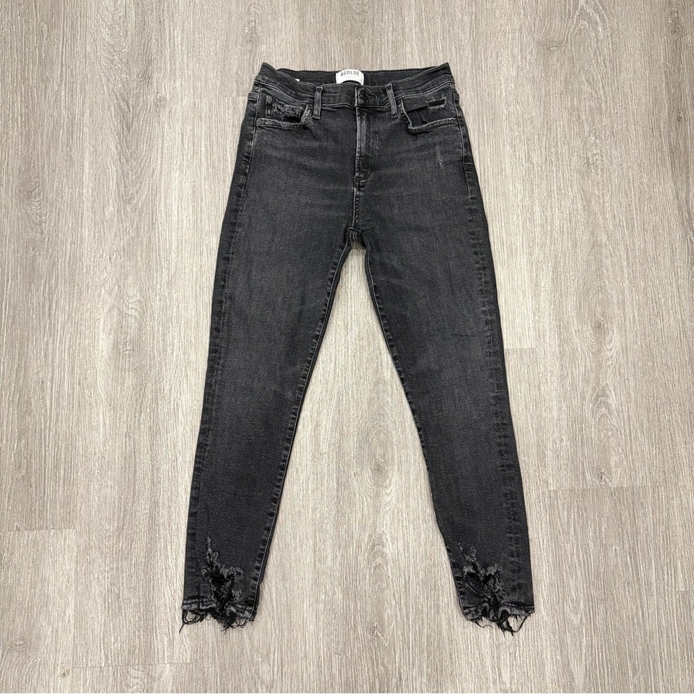 Agolde Distressed Black Sophie High Rise Skinny Jeans